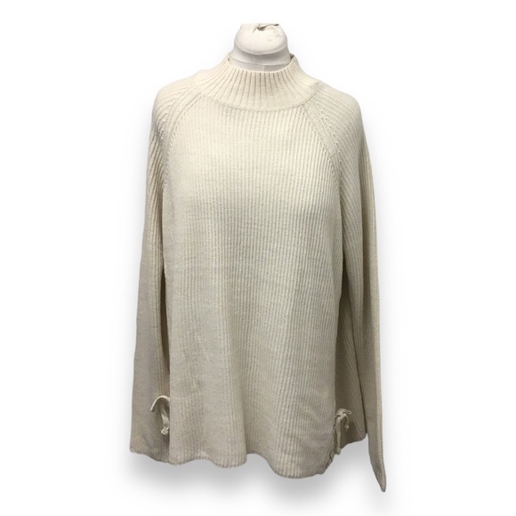 Unit Fashion Inc. Women’s Oversized Mock Neck Ribbed Sweater, Ivory, size 1X - Picture 1 of 10